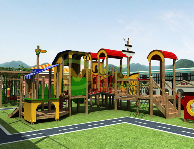 大型户外儿童木制主题乐园